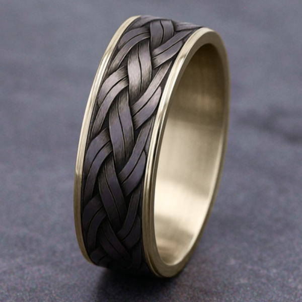 14K Gold and Tantalum 7.5mm - Rope Weave Men's Wedding Band - Image 3