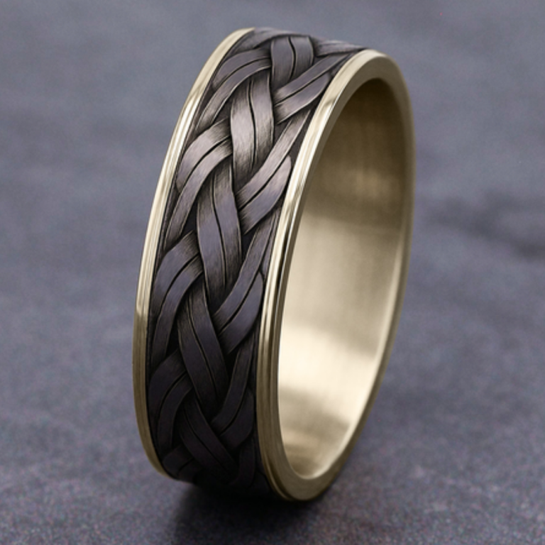 14K Gold and Tantalum 7.5mm – Rope Weave Men’s Wedding Band Ammara Stone 30