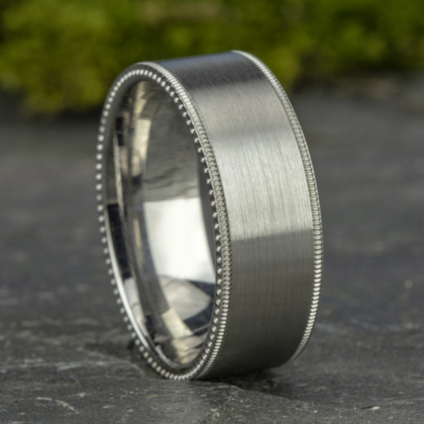 14K Gold 8mm - Satin Riveted Men's Wedding Band - Image 3