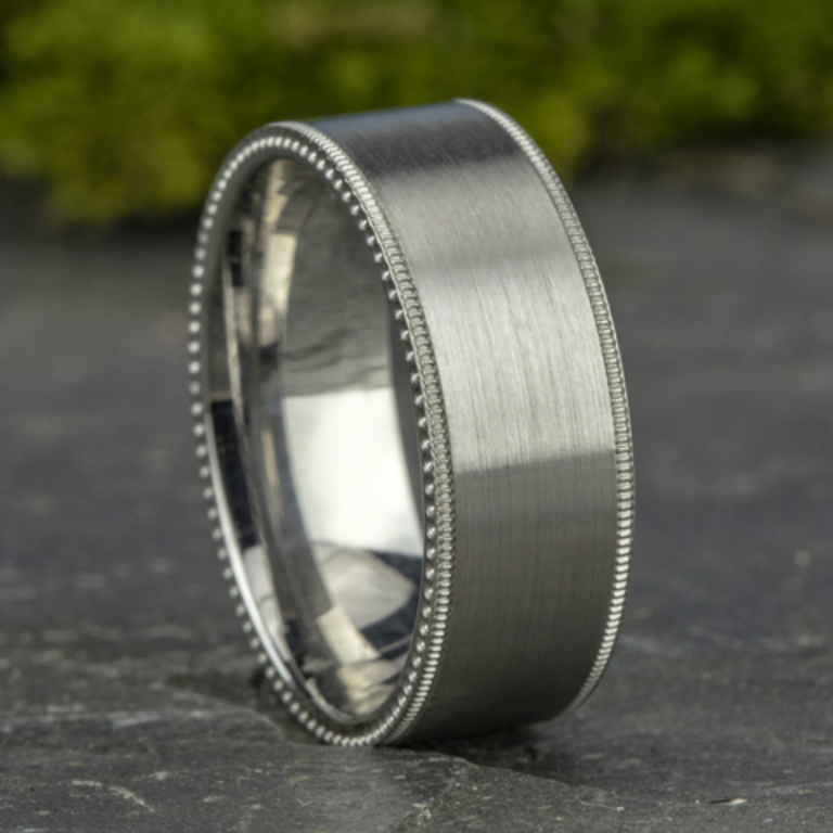 14K Gold 8mm – Satin Riveted Men’s Wedding Band Benchmark 12