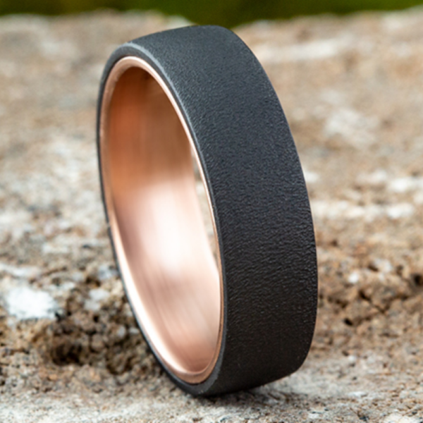 14K Gold and Tantalum 6.5mm - Wire Sleeved Men's Wedding Band - Image 3