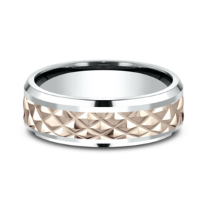 14K Two-Tone Gold 7mm – Raised Triangle Men’s Wedding Band Benchmark 9