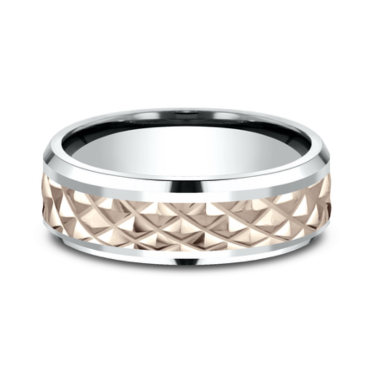 14K Two-Tone Gold 7mm – Raised Triangle Men’s Wedding Band Benchmark 9