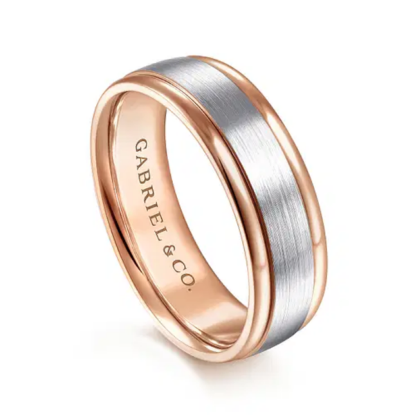 14K Two-Tone Gold 7mm - Satin Finish Men's Wedding Band - Image 10