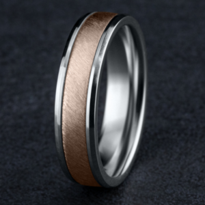 14K Two-Tone Gold 6mm – Diagonal Satin Men’s Wedding Band Benchmark 15