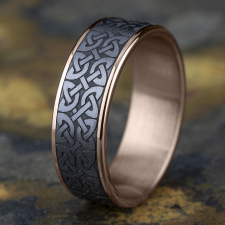 14K Gold and Tantalum 7.5mm – Celtic Men’s Wedding Band Ammara Stone 12