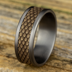 14K Gold and Tantalum 8mm – Dragon Scale Men’s Wedding Band Ammara Stone 15