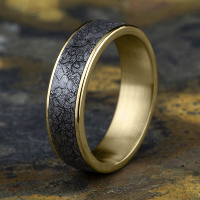 14K Gold and Tantalum 6.5mm – Rubble Men’s Wedding Band Ammara Stone 30