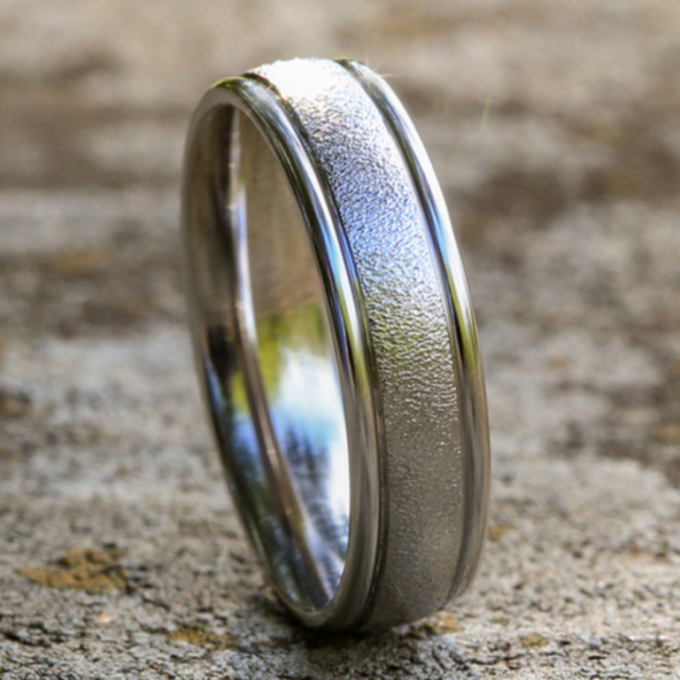 14K Gold 6.5mm – Wire Brush Men’s Wedding Band Benchmark 12