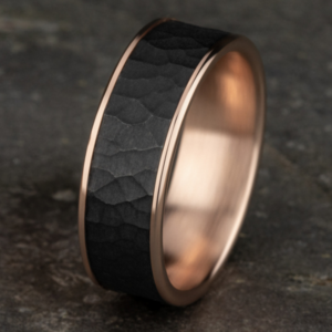 14K Gold and Tantalum 7.5mm – Satin Hammer Men’s Wedding Band Ammara Stone 13