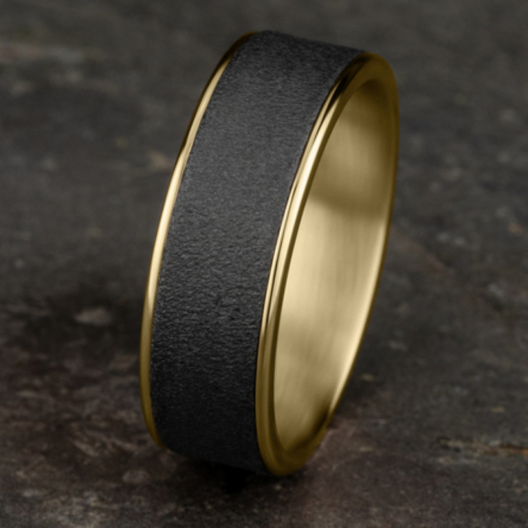 14K Gold and Tantalum 7.5mm – Wire Brush Men’s Wedding Band Ammara Stone 13