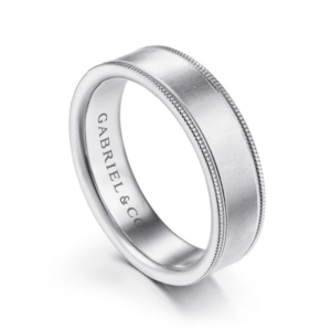 14K Gold 6mm - Sandblast Finish Milgrain Edges Men's Wedding Band
