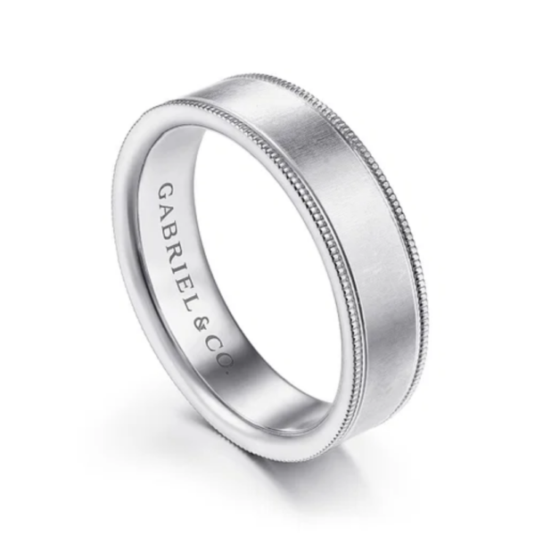 14K Gold 6mm - Sandblast Finish Milgrain Edges Men's Wedding Band - Image 2