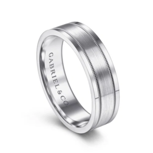 14K Gold 6mm - Satin Finish Milgrain Channels Men's Wedding Band