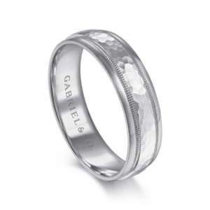 14K Two-Tone Gold 6mm – Hammered Finish Milgrain Men’s Wedding Band Gabriel 49