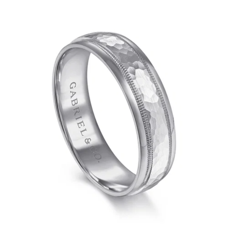 14K Two-Tone Gold 6mm – Hammered Finish Milgrain Men’s Wedding Band Gabriel 23