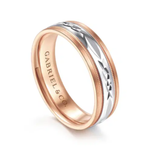 14K Two-Tone Gold 6mm – Diamond Cut Center Men’s Wedding Band Gabriel 51