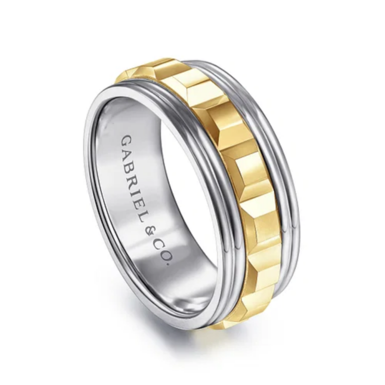 14K Two-Tone Gold 8mm – Grommet Inlay Men’s Wedding Band Gabriel 19