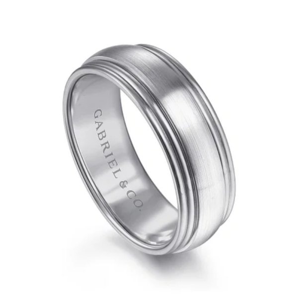 14K Two-Tone Gold 8mm - Satin Finish Grooved Men's Wedding Band - Image 10