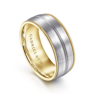 14K Two-Tone Gold 8mm - Grooved Center Milgrain Men's Wedding Band