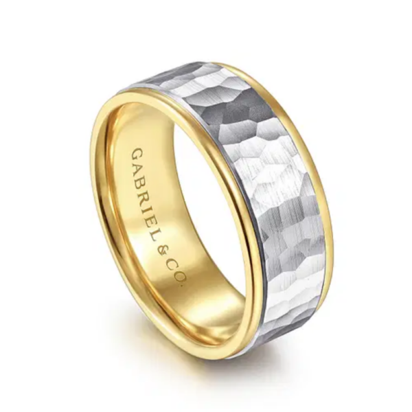 14K Two-Tone Gold 8mm - Hammered Finish Men's Wedding Band - Image 2