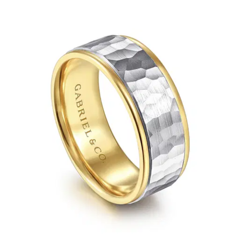 14K Two-Tone Gold 8mm – Hammered Finish Men’s Wedding Band Gabriel 15