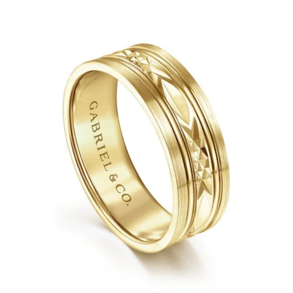 14K Gold 7mm - Satin Finish Diamond Cut Men's Wedding Band - Image 6