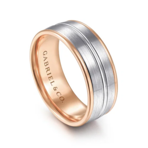 14K Two-Tone Gold 8mm - Satin Finish Grooved Channel Men's Wedding Band