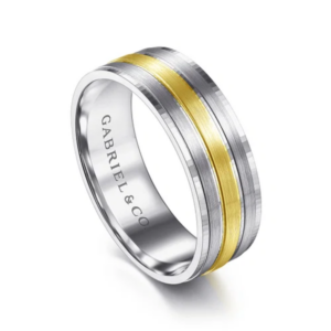 14K Two-Tone Gold 7mm – Three-Row Satin Men’s Wedding Band Gabriel 33