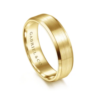 14K Gold 6mm - Satin Finish Beveled Edge Men's Wedding Band