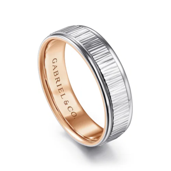 14K Two-Tone Gold 6mm - Vertical Etching Men's Wedding Band - Image 10