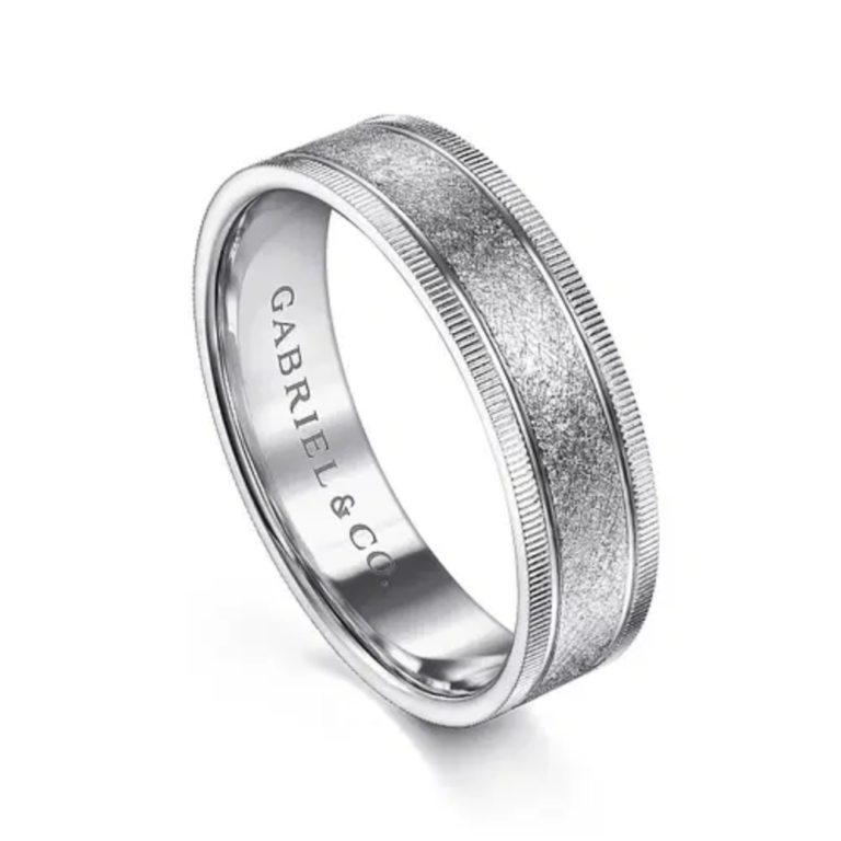 14K Gold 6mm – Sandblast Vertical Etching Men’s Wedding Band Gabriel 23