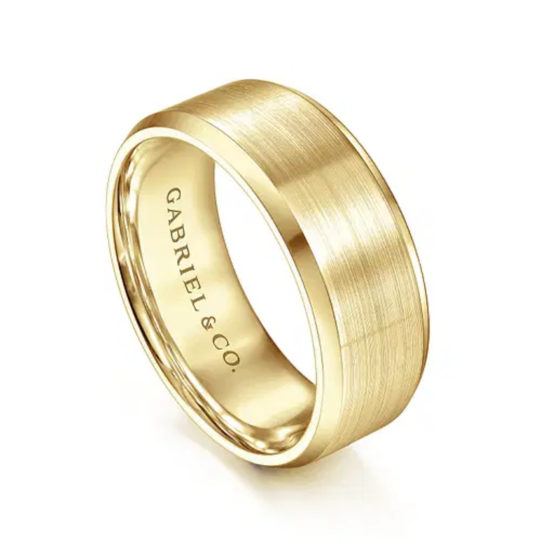 14K Gold 8mm – Satin Finish Beveled Edge Men’s Wedding Band Gabriel 23