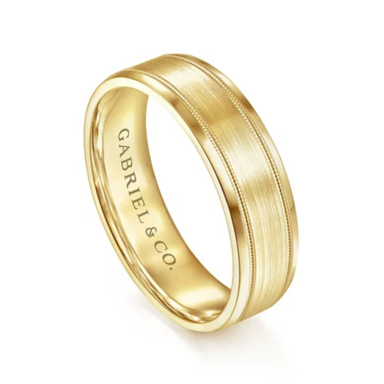 14K Gold 6mm – Satin Finish Milgrain Accent Men’s Wedding Band Gabriel 19