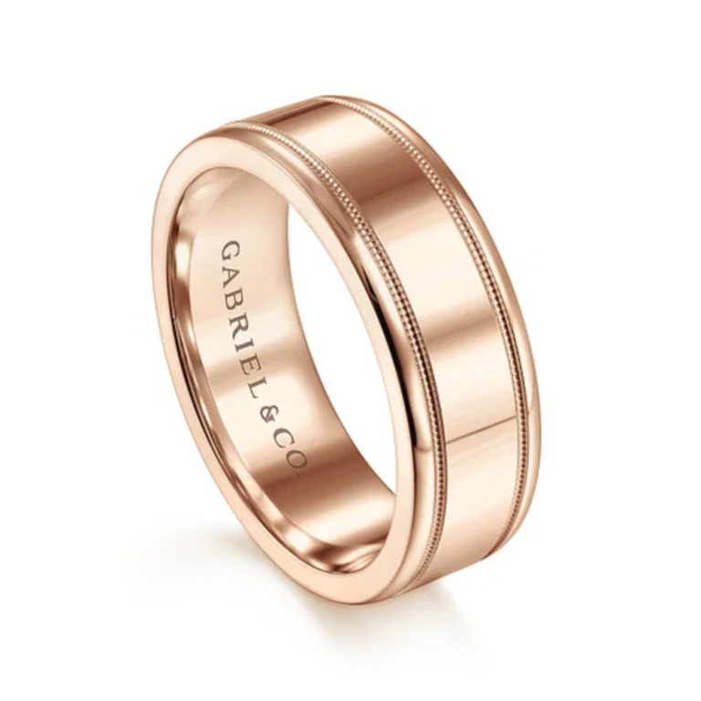 14K Gold 7mm – Milgrain Accented Men’s Wedding Band Gabriel 23