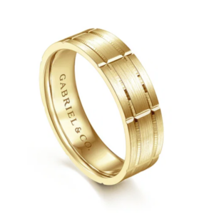14K Gold 6mm – Satin Checkerboard Men’s Wedding Band Gabriel 49