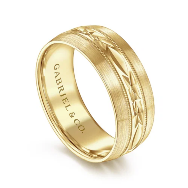 14K Gold 8mm - Diamond Cut Center Men's Wedding Band - Image 6