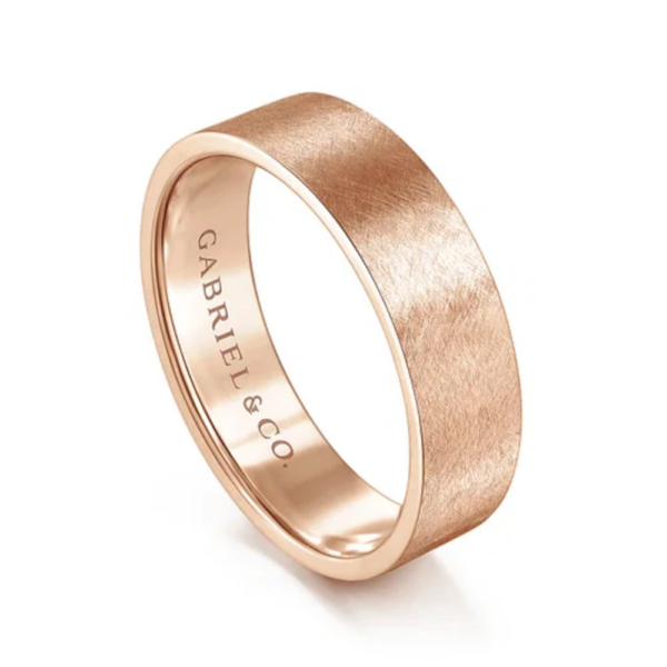 14K Gold 6mm - Flat Brushed Finish Men's Wedding Band - Image 6