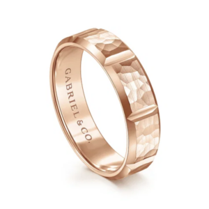 14K Gold 6mm - Hammered Station Men's Wedding Band