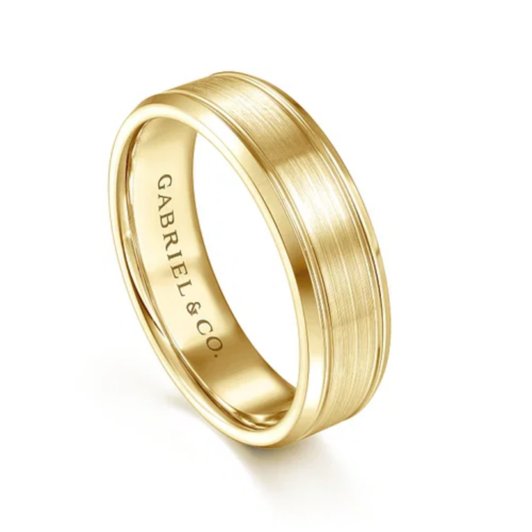 14K Gold 6mm – Satin Finish Carved Men’s Wedding Band Gabriel 23