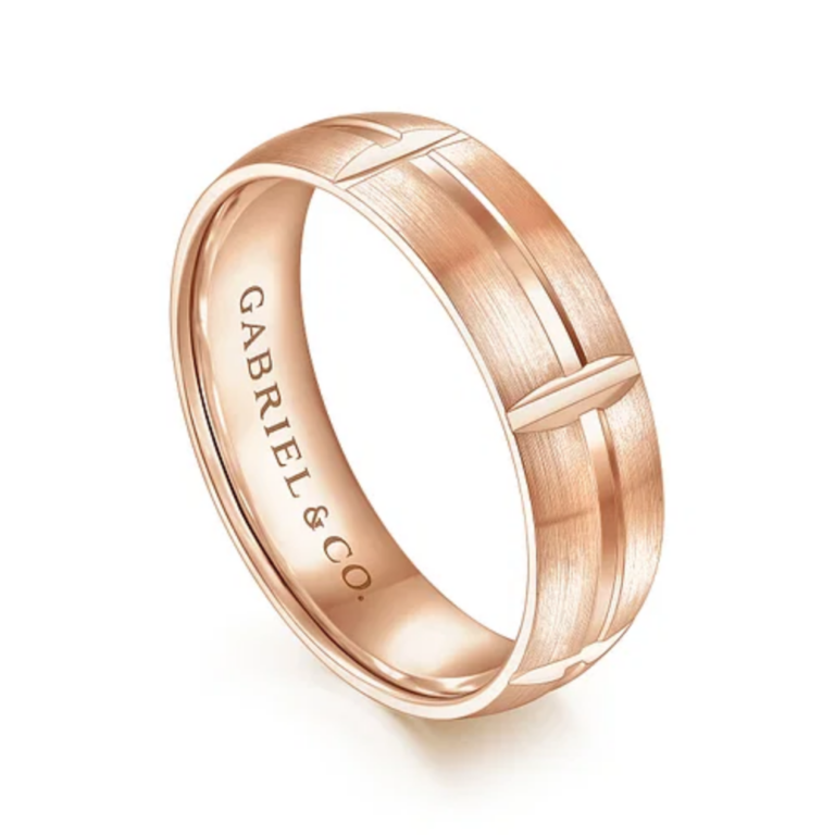 14K Gold 6mm – Satin Carved Station Men’s Wedding Band Gabriel 22