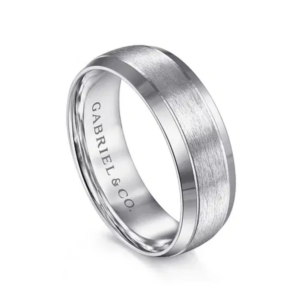 14K Gold 7mm - Horizontal Brush Grooved Men's Wedding Band