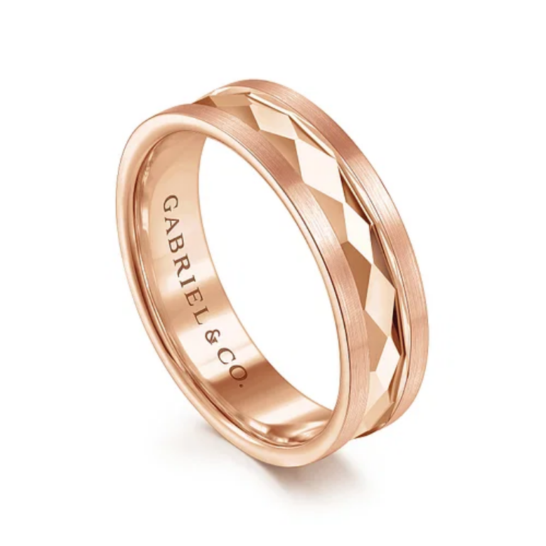 14K Gold 6mm – Satin Diamond Cut Men’s Wedding Band Gabriel 23