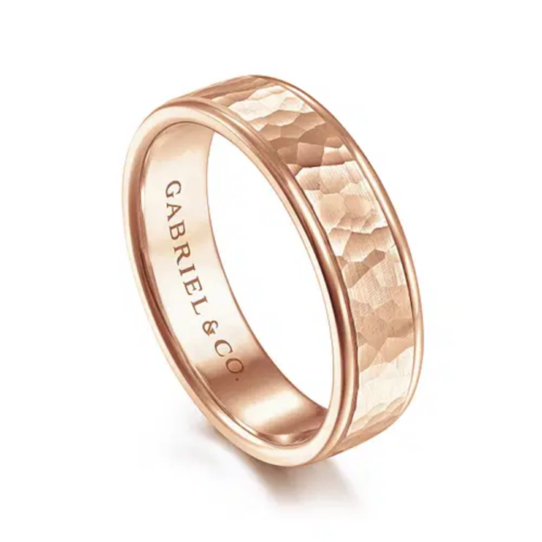 14K Gold 6mm - Flat Hammered Finish Men's Wedding Band - Image 10