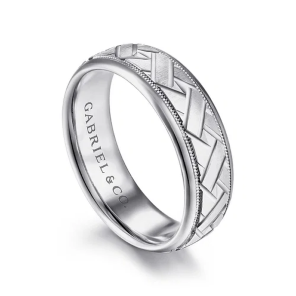 14K Gold 7mm - Satin Woven Men's Wedding Band - Image 6