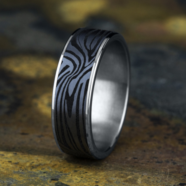 14K Gold and Tantalum 7.5mm – Lava Pattern Men’s Wedding Band Ammara Stone 30