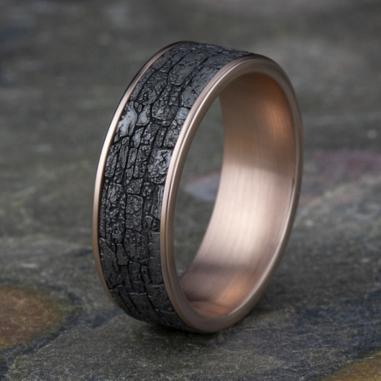 14K Gold and Tantalum 7.5mm – Rock Wall Men’s Wedding Band Ammara Stone 13