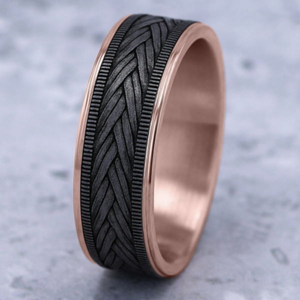 14K Gold and Tantalum 7.5mm - Wheat Weave Men's Wedding Band - Image 6