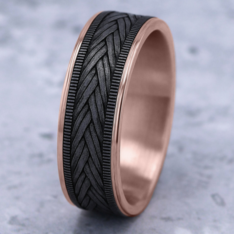 14K Gold and Tantalum 7.5mm – Wheat Weave Men’s Wedding Band Ammara Stone 33