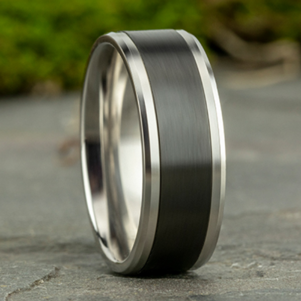 14K Gold and Black Titanium 8mm - Satin Men's Wedding Band - Image 3